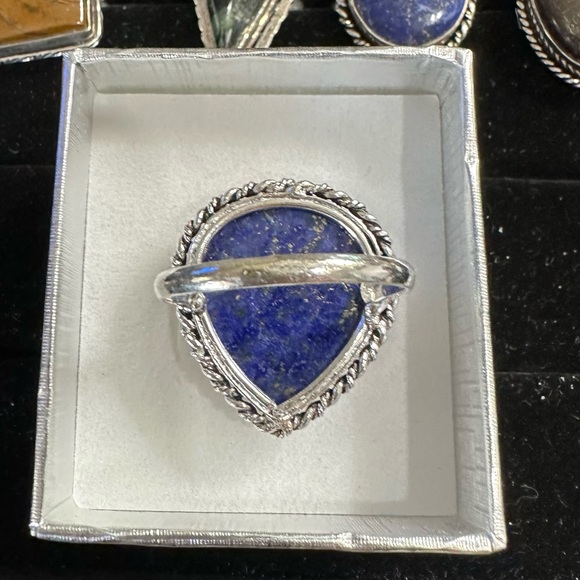 💕 Lapis pear stamped silver plated gemstone ring size 9 - Picture 5 of 5